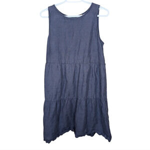 C&C California  Murky Waters Blue Tiered 100% Linen Women Medium Boho